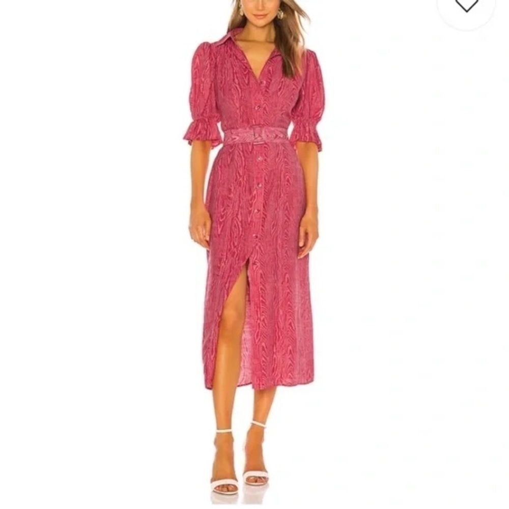 C/MEO Early On Midi Dress Pink Woodgrain Balloon Puff Sleeve Button (D2)